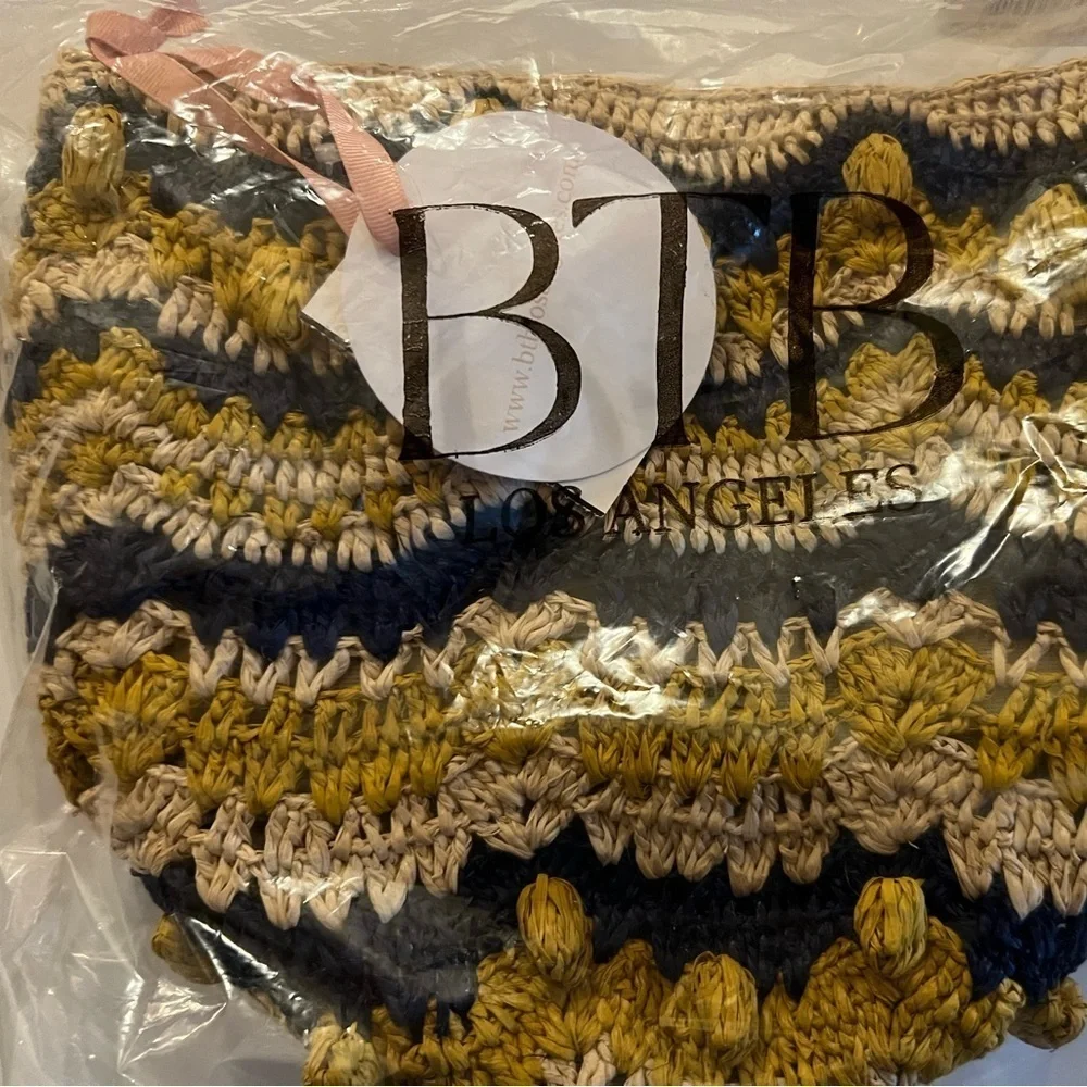🆕btb Los Angeles Terni Pearl Raffia Boho Vacation Bucket Bag::NWT::